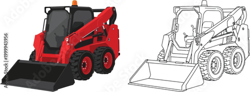 Red skid steer loader with bucket isolated on white background construction vehicle vector illustration