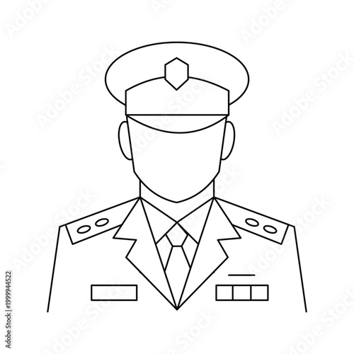 Military officer avatar vector line art icon wearing uniform and cap.Editable stroke, Vector illustration, Line art Icon, Symbols.