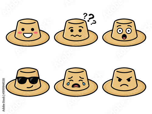 Cartoon Hats with Various Facial Expressions Vector Illustration.