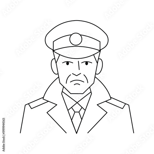 Realistic military officer face icon vector line art with uniform and cap.Editable stroke, Vector illustration, Line art Icon, Symbols.