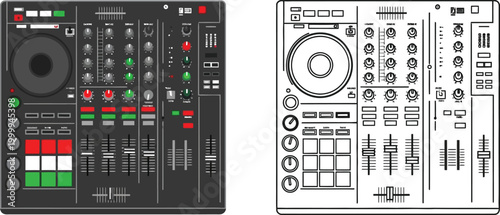 DJ controller with mixer and jog wheel digital audio workstation equipment for music production isolated on white background