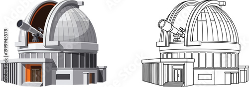 Observatory building with telescope scientific research facility vector illustration for astronomy and space exploration concepts
