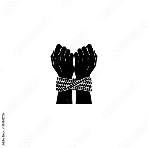 Black Hands Bound with Chain and Padlock Symbolizing Restriction