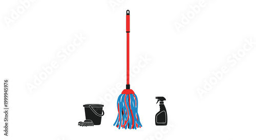 Cleaning supplies set with mop bucket and spray bottle