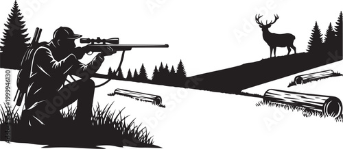 Hunting, outdoorsman, silhouette, vector, black, rifle, deer, hunter, wildlife, conservation