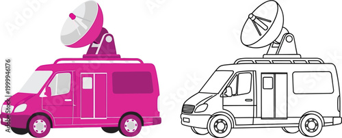 Satellite dish van for broadcasting vector illustration of a news van with antenna isolated on white background
