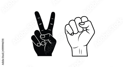 Hand gestures silhouette peace sign and clenched fist