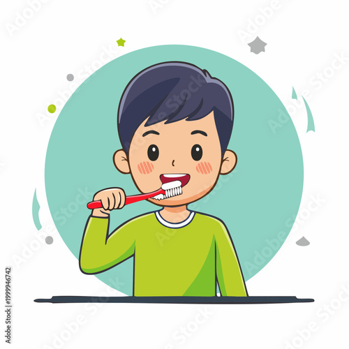 Cartoon Boy Brushing Teeth