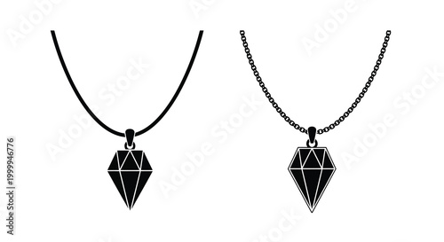 Necklaces with diamond pendants black silhouette on white background