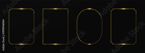 Luxury Thin Golden Rectangular Frame Border Vector Set