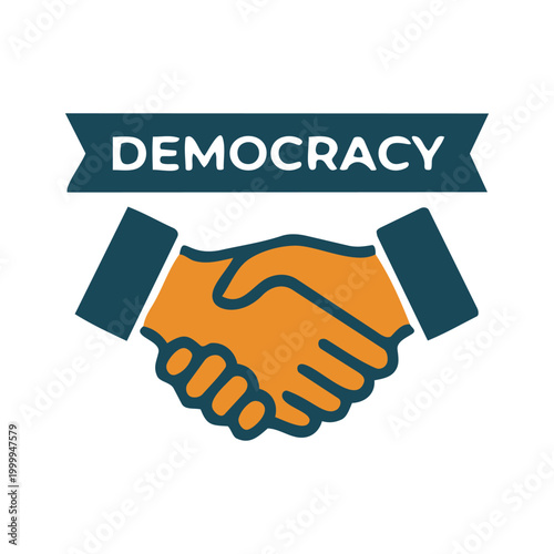 Democracy handshake icon with banner