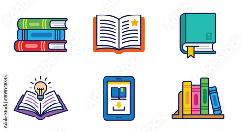 Konstfotografi book icons set in colorful vector style