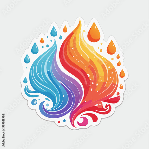 Abstract Fire and Water Swirls with Drops