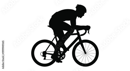 Cyclist silhouette on a road bike black and white isolated