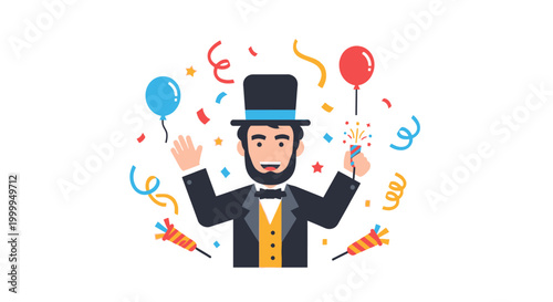 Cartoon Abraham Lincoln Celebrating Party.