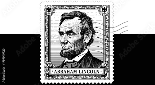 Portrait of Abraham Lincoln on stamp.