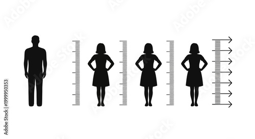 Human Height Chart with Man and Women Silhouettes Illustration Vector