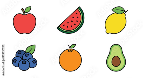 illustration of various fruits on white background