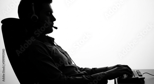 Silhouette of a Focused Gamer Immersed in Intense Online Gaming Session.