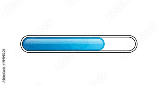 Blue progress bar, loading indicator, partially filled, isolated on white background, digital interface element