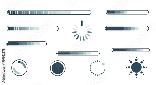Loading Progress Bar Icons Set - UI Design Elements for Web and Apps