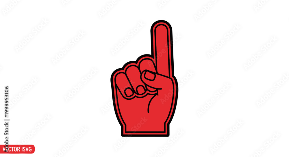 Fototapeta premium Red Foam Finger Hand, Number One Gesture, Sports Fanatic Celebration, Vector Illustration