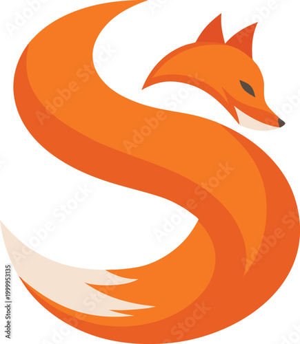 Stylized orange fox curled tail logo