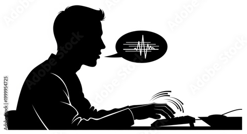 Silhouette of a Person Dictating or Using Voice Recognition Software.