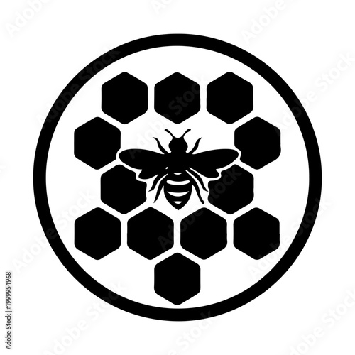 Minimalist Bee and Honeycomb Icon Silhouette in a Circle