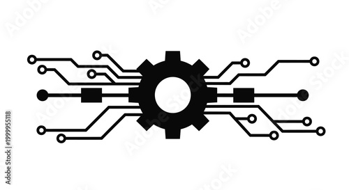 Circuit board gear icon black silhouette on white background