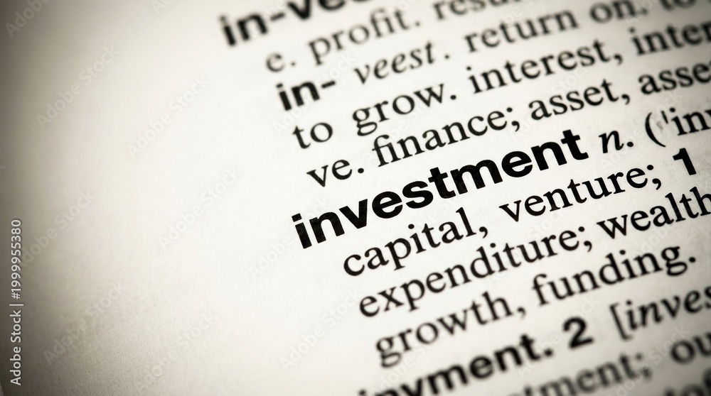 Fototapeta premium investment, capital, finance, business, profit, growth, asset - a dictionary definition concept highlighting economic wealth, funding, and financial planning for future success.
