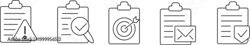 clipboard icon set. quality control, checklist, clipboard with check mark, magnifier. vector illustration
