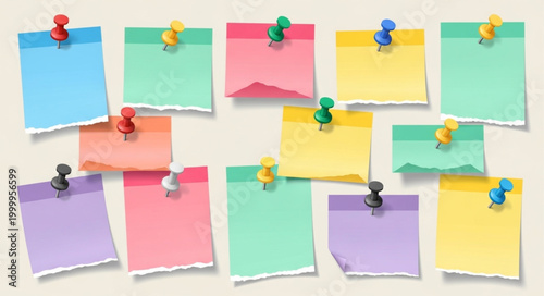Colorful sticky notes pinned on a light background.