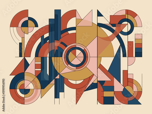 Tableau sur toile Bauhaus Inspired Abstract Geometric Composition, Mid-Century Modern Vector Illus