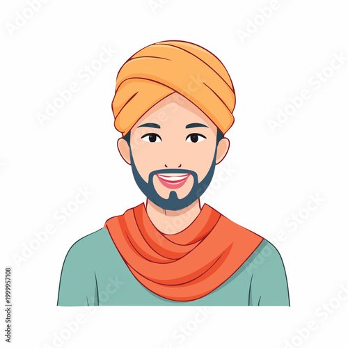 Cartoon Man Wearing a Turban and Scarf