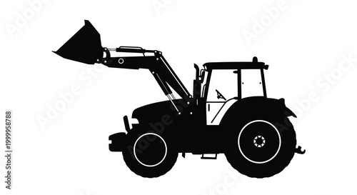 tractor silhouette with front loader on white background