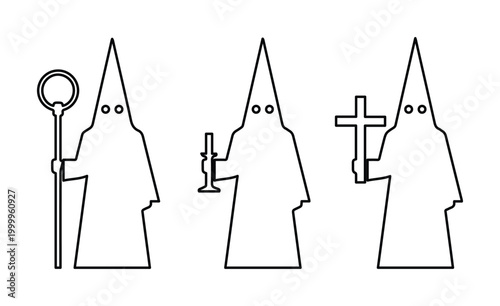 Bilde på lerret Spanish Holy Week nazarenos vector icons, penitent figures in traditional pointe