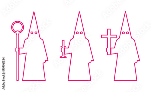 Foto Spanish Holy Week nazarenos vector icons, penitent figures in traditional pointe