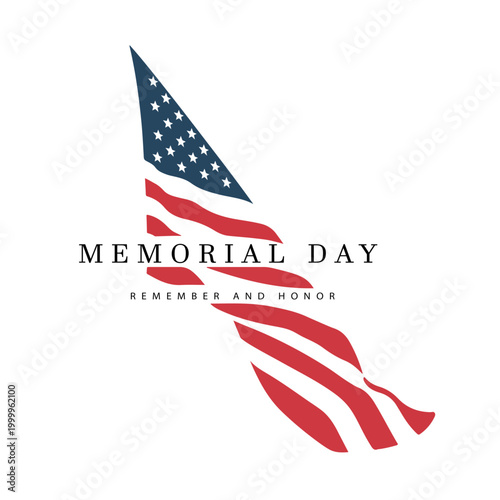 Canvas Print Memorial Day patriotic logo with artistic USA flag and remember and honor typogr