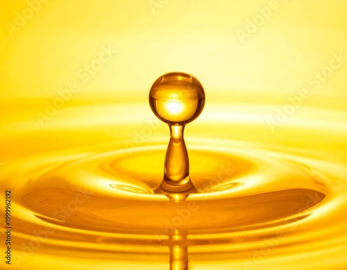 Macro Shot of Golden Water Droplet with Reflection