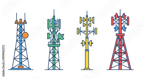 communication towers in colorful vector style high quality