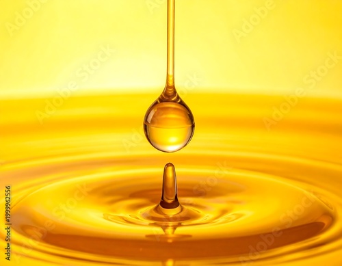 Macro Shot of Golden Water Droplet with Reflection