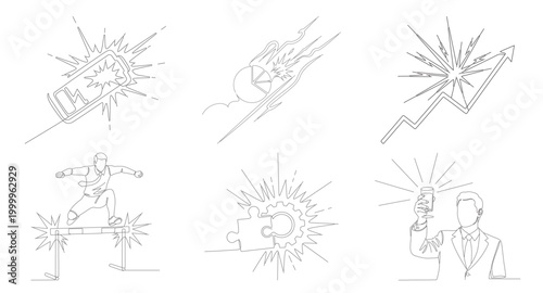 Single continuous line drawing of energetic battery exploding. full power energy supply. modern one line art vector graphic illustration.