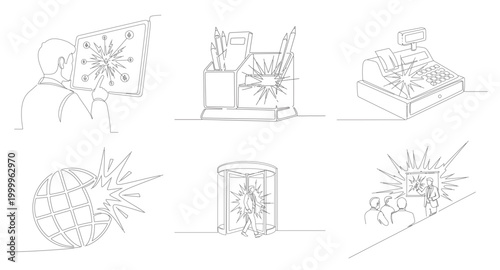 One continuous line drawing young manager review resume and find ideal candidate for new office with spark effect.