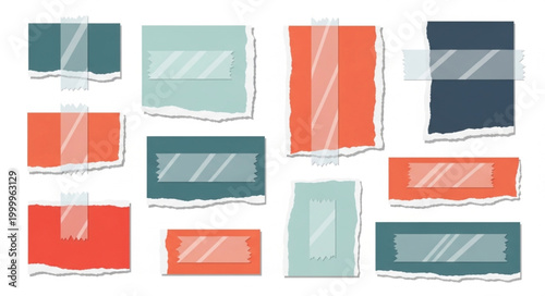 Colorful torn paper rectangles.