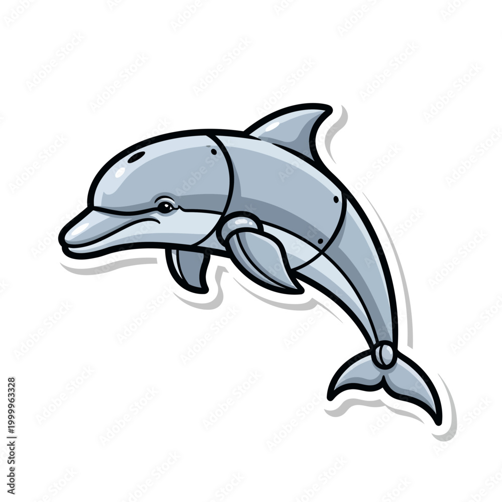 Obraz premium Cute Robotic Dolphin Illustration with Metallic Sheen and Playful Design.