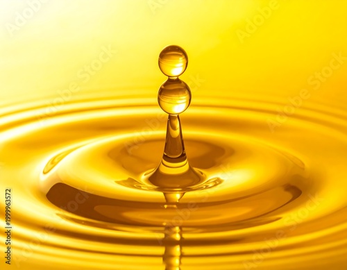 Golden Liquid Drop Splash with Ripple Effect Close Up