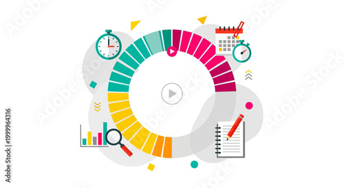Circular Timeline and Calendar Icons, Planning and Productivity Concept