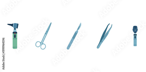 Flat medical and surgical diagnostic tools icon set