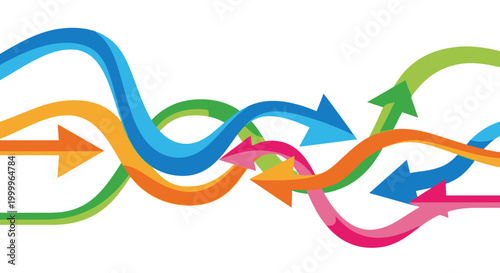 Colorful Arrows Flowing and Intertwining on White Background